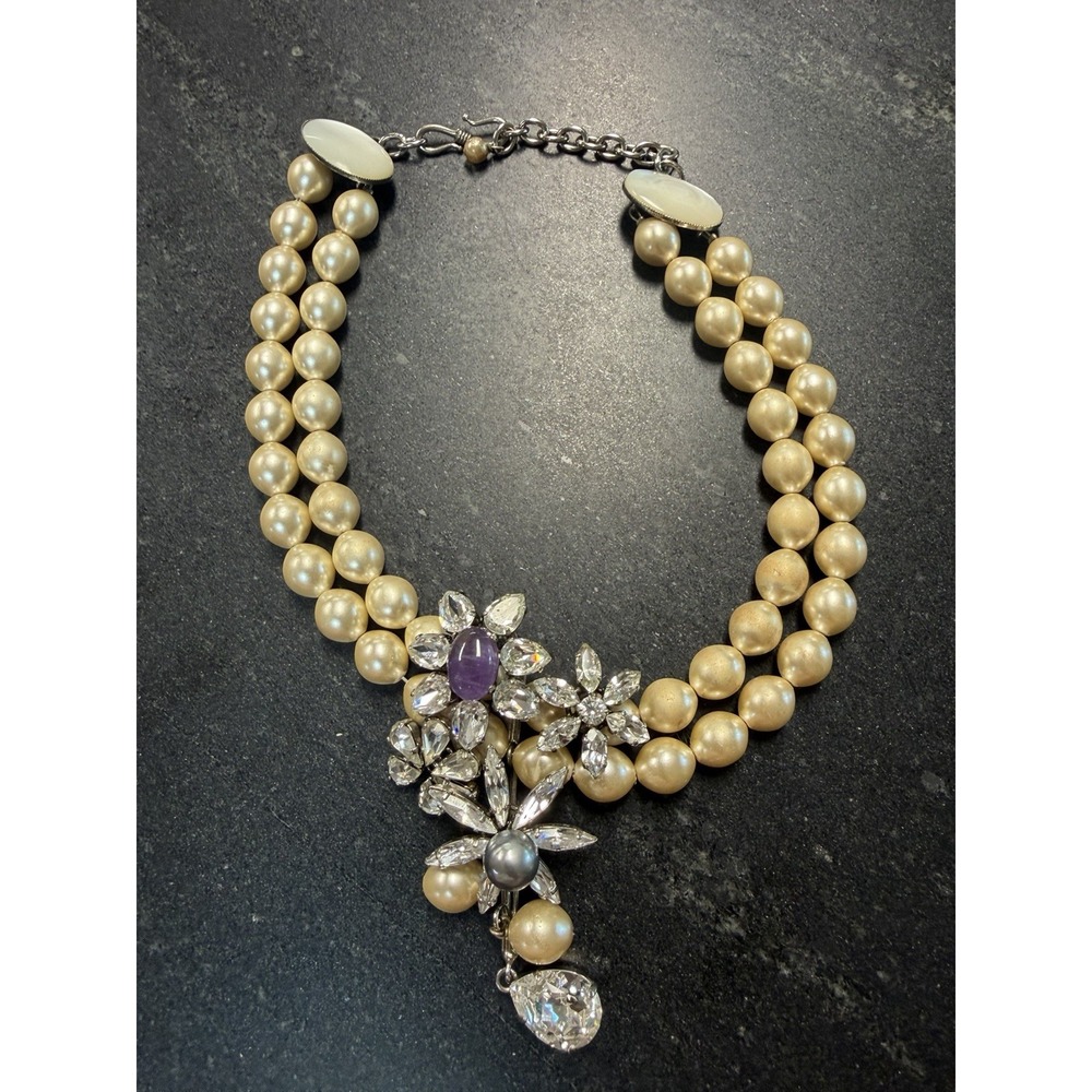AS-IS Vintage Philippe Ferrandis Paris Pearl Crystal Statement Necklace - READ